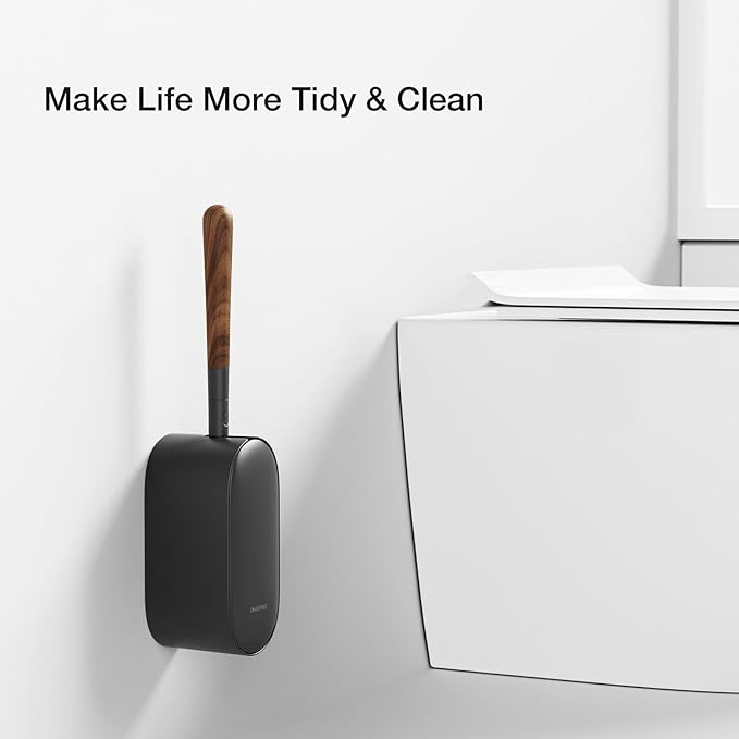 Toilet Cleaner Brush, Diveotree Toilet Brush and Holder for Dead Corner Cleaning, Wall Mounted Toilet Bowl Brush for Bathroom Decor, Toilet Scrubber Brush for Home/Hotel (Black, Round-1pack)