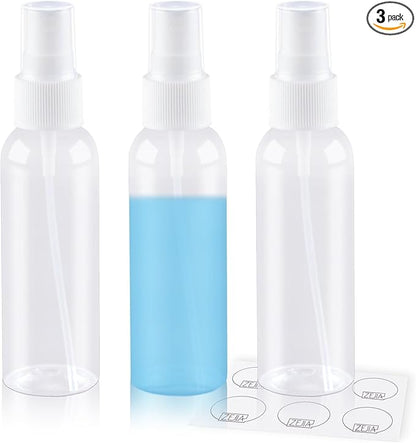 ZEJIA Small Spray Bottles 2OZ, Plastic Travel Spray Bottle, Refillable Mini Spray Bottle for Face, Liquids, Perfume, with Labels (3 Pack)