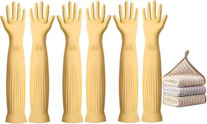 3- Pair 17.8 - Inch Elbow - Length Reusable Rubber Waterproof Household Cleaning and Kitchen Dishwashing Gloves - Medium Size