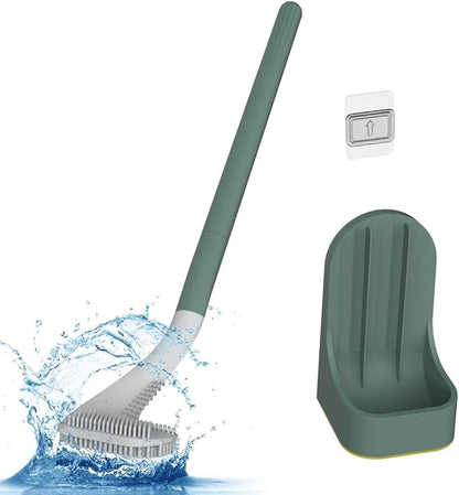 Toilet Brush, Long Handle Golf Toilet Brush with Holder 360° Deep Cleaning Flexible Silicone Toilet Cleaner Brush Wall Mounted for Bathroom (Green)