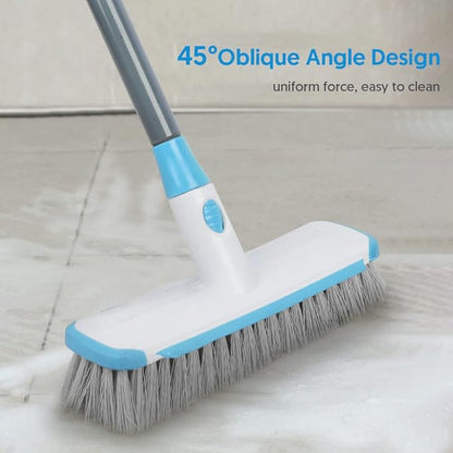 Floor Scrubber with Long Handle, 2 in 1 Scrubbing Brush Stiff Bristle Shower Cleaning Brush for Bathroom, Kitchen, Tub, Carpet, Grout, Tile(Blue)