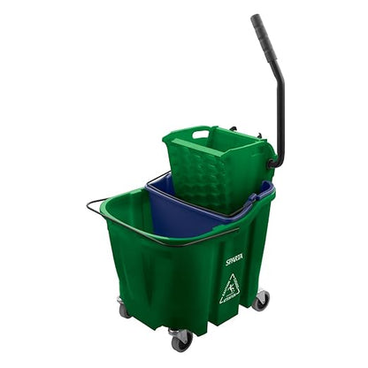 Carlisle FoodService Products Omnifit Mop Bucket with Side Press Wringer and Soiled Water Insert for Floor Cleaning, Kitchens, Restaurants, And Janitorial Use, Polypropylene (Pp), 35 Quarts, Green