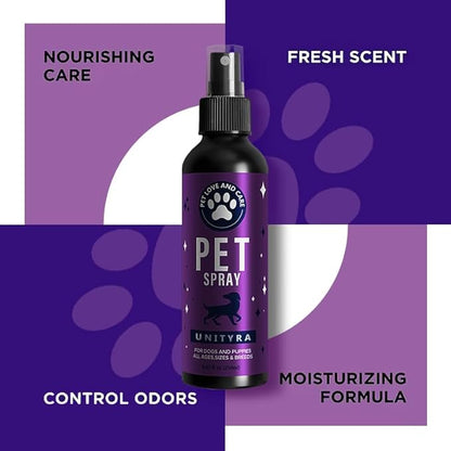 Pet Odor Eliminator Spray – Lavender Scent Deodorizer for Dogs & Cats – Helps Reduce Pet Odors Removes Urine & Litter Box Smells from Home, Carpet, Bedding & Furniture – 250ml