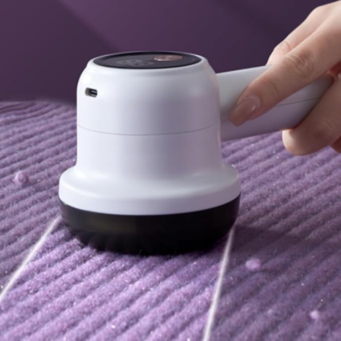 Rechargeable Fabric Shaver Fuzz Remover, 2025 New Electric Lint Remover Shaver, 3 Modes Lint Remover for Clothes, Digital LED Display to Remove Pilling for Clothes Furniture Couch (Purple)