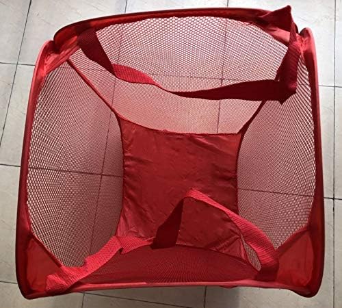 Portable Large Rectangle Laundry Basket with Carry Handles Big Heavy Duty Pop Up Nursery Clothes Hamper Folding Mesh Room Organizer Storage Red
