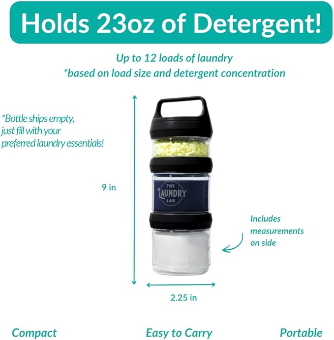 Bottle: Laundry Detergent Bottle – Refillable, Leakproof, Portable, Compact for Apartments, Dorms & Laundromats | College Laundry Essentials | Small-Space Organizer (Black)