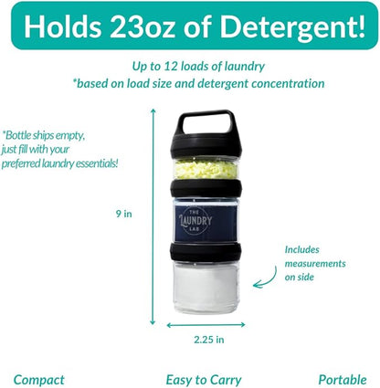 Bottle: Laundry Detergent Bottle – Refillable, Leakproof, Portable, Compact for Apartments, Dorms & Laundromats | College Laundry Essentials | Small-Space Organizer (Black)