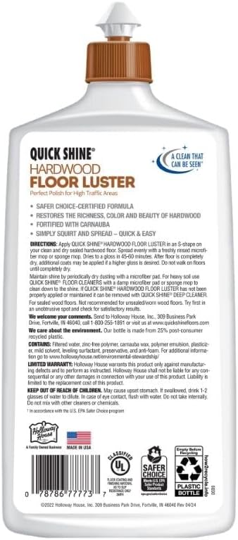 Quick Shine Hardwood Floor Luster Liquid 27 oz Bundle with Microfiber Cloth - Restores Richness & Beauty - Carnauba Protection - Hardwood Floor Polish - Long-Lasting Shine - (3 Items)