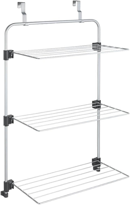 Metaltex Gale Over-The-Door Shower Rack - 3-Tier Drying & Storage Rack Perfect for Laundry & Drying Bathroom Essentials & Towels - Epotherm Coating & Folding Wing - Silver 93 x 57 x 31 Centimetres