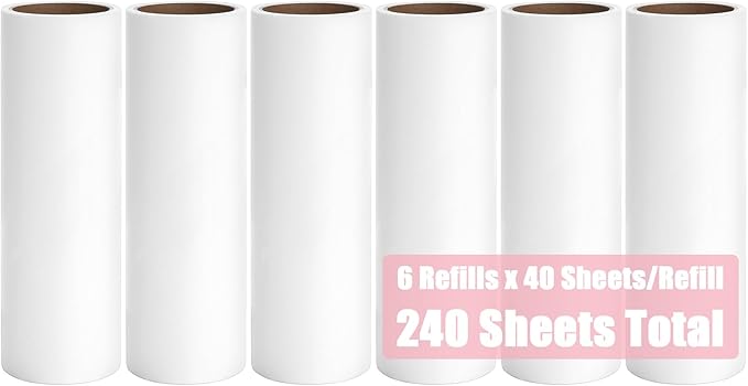 2.95 inch Lint Roller Refill for MINGRACE Mini Lint Roller Travel Size Lint Remover Refills for Clothes, 6 Rolls by 40 Sheets per Roll Total 240 Extra Sticky Sheets (Refills Only)
