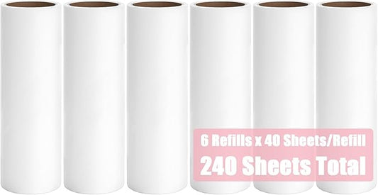 2.95 inch Lint Roller Refill for MINGRACE Mini Lint Roller Travel Size Lint Remover Refills for Clothes, 6 Rolls by 40 Sheets per Roll Total 240 Extra Sticky Sheets (Refills Only)
