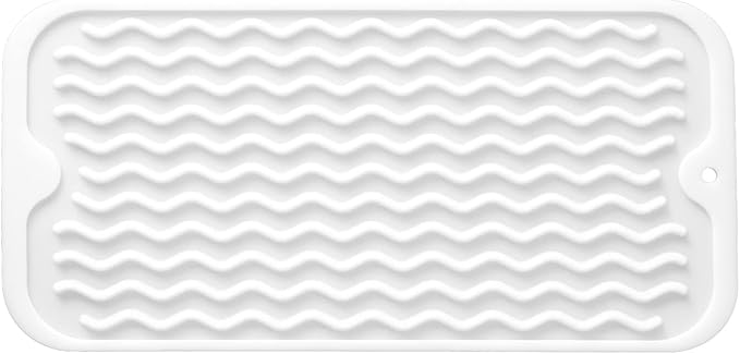 Silicone Dish Drying Mat for Multiple Usage, Easy clean, Eco-friendly, Heat-resistant Dish Drainer Mat for Kitchen Counter,Sink,Refrigerator or Drawer liner (12" x 6", White)