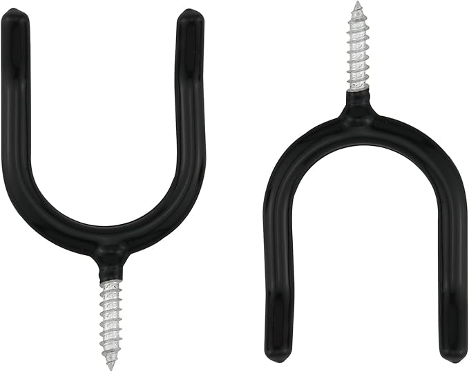 4PCS Screw In U shaped Hook Heavy Duty Wall Mounted Practical Hanging Hook for Garden Tools Shovels Rakes Rack Black