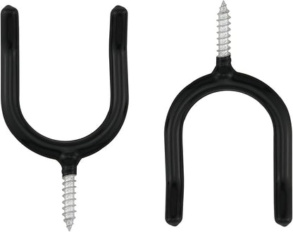 4PCS Screw In U shaped Hook Heavy Duty Wall Mounted Practical Hanging Hook for Garden Tools Shovels Rakes Rack Black