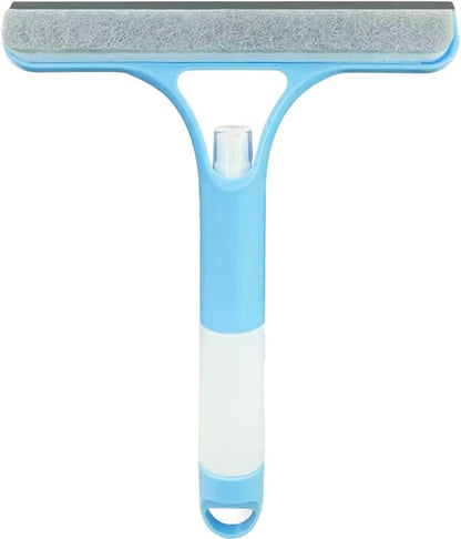 3 in 1 Window Cleaning Scraper,All-Purpose Spray Window Squeegee Cleaner Tool,for Glass Doors for Windows Glass, Mirrors Scraper, Brush (Blue)