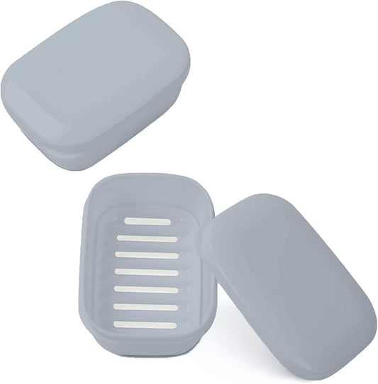 Quatish 2 Pack Travel Soap Container, Portable Soap Holder with Lid, Travel Bar Soap Holder, Soap Case for Camping Gym Travel, Soap Box for Bathroom, Greyblue