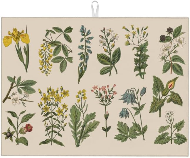 Plants Dish Drying Mat for kitchen Counter Large Microfiber Dish Drying Mat for Dishes Absorbent Reversible Kitchen Dish Drying Pad Rack Mat 18" x 24"