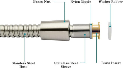 BRIGHT SHOWERS Shower Hose For Hand Held Shower Heads, 96 Inches Cord Extra Long Stainless Steel Hand Shower Hose, Ultra-Flexible Replacement Part with Brass Insert, Brushed Nickel