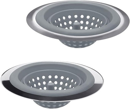 Kitchen Set of 2 Sink Strainers, Flexible Silicone Good Grip Kitchen Sink Drainers, Traps Food Debris and Prevents Clogs, Large Wide 4.5’ Diameter Rim
