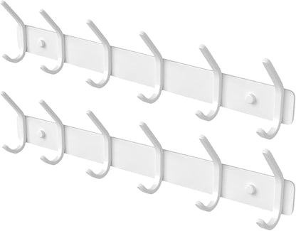 GWAAZXGZ Coat Rack Wall Mount Hooks - 15 Inch Matte White Metal 6-Hook Organizer Wall Mounted, Modern Kids Room, Entryway & Bathroom Hanger for Beach Towels, Coats, Purses, Bags (2 Pack)