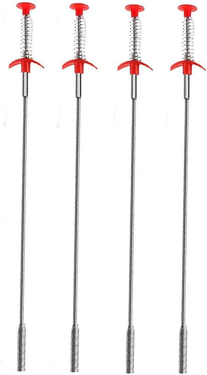Kaxich Drain Clog Remover, 4pcs Stainless Steel Hair Catcher Clog Remover 23.6 Inch Spring Pipe Dredging Cleaning Tools Drain Relief Sewer Hair Cleaner for Kitchen Sink, Bathroom Tub, Toilet