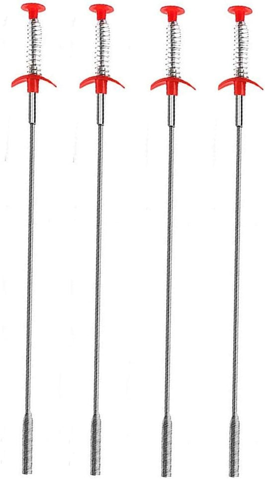 Kaxich Drain Clog Remover, 4pcs Stainless Steel Hair Catcher Clog Remover 23.6 Inch Spring Pipe Dredging Cleaning Tools Drain Relief Sewer Hair Cleaner for Kitchen Sink, Bathroom Tub, Toilet