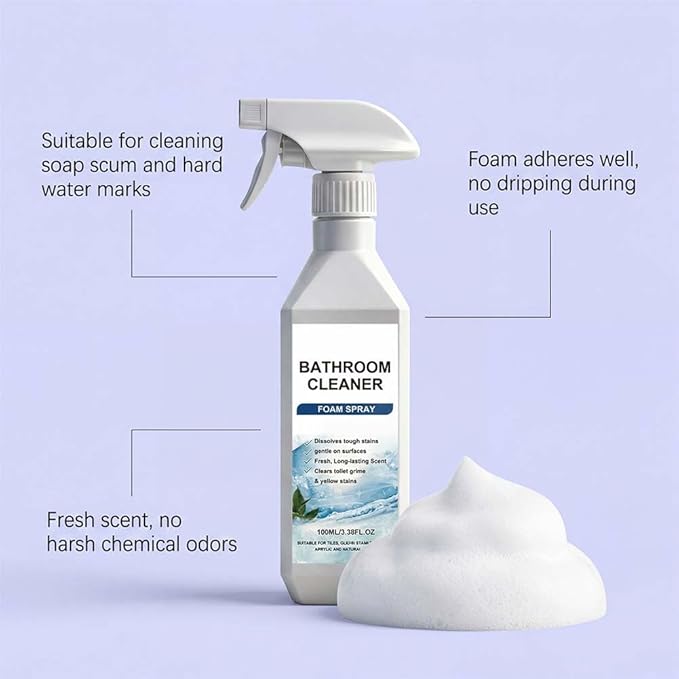 Scale Remover Bathroom Cleaner Foam Spray, 100ml Heavy Duty Shower Cleaner for Stubborn Stains, Soap Scum, Hard Water - Ideal for Tiles, Glass, Stainless Steel, Sinks