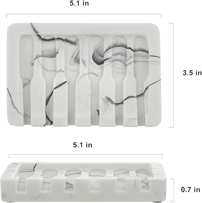 INIUNIK 2PCS Self Draining Soap Dish - Marble Look Soap Holder Tray Savers Box Container Sponge Holder for Bathroom Shower Kitchen, White
