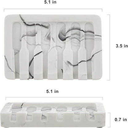 INIUNIK 2PCS Self Draining Soap Dish - Marble Look Soap Holder Tray Savers Box Container Sponge Holder for Bathroom Shower Kitchen, White