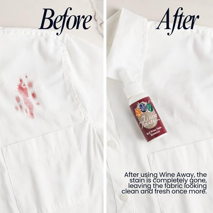 Wine Away Red Wine Stain Remover - For Clothing, Carpet, and Fabrics - Removes Fresh and Dried stains. 2-oz. Travel-friendly size