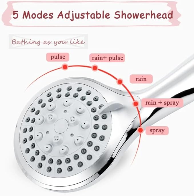 Shower Head - High Pressure 5 Setting Shower Heads, Multi-Functional Chrome Finished Bathroom Rainfall Shower Head With Handheld Spray & 5Ft Shower Hose For Luxury Shower Experience