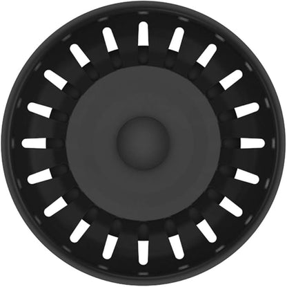 KANARY Kitchen Sink Basket Strainer Replacement for Standard Drains (3-1/2 Inch) Stainless Steel Body with Rubber Stopper (Single, Matte Black)