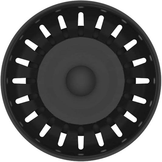 KANARY Kitchen Sink Basket Strainer Replacement for Standard Drains (3-1/2 Inch) Stainless Steel Body with Rubber Stopper (Single, Matte Black)