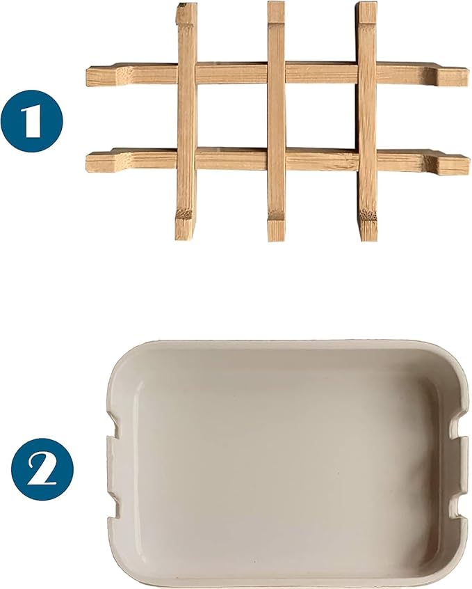 Aoheuo Modern Bamboo Fiber soap Holder and soap Dish Combination (Removable), Off White, 5.12 Long by 3 Wide, 0.98 inches high, Used in Kitchens, bathrooms, and bar Sinks