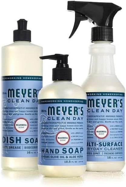 Mrs. MEYER'S Kitchen Set, Dish Soap, Hand Soap, and Multi-Surface Cleaner, 3 CT (Bluebell)