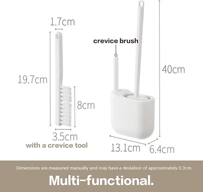 Silicone Toilet Brush Set with Corner Brush & Wall-Mounted Holder, No-Scratch Design with Drainage Holes, Adhesive Installation, White