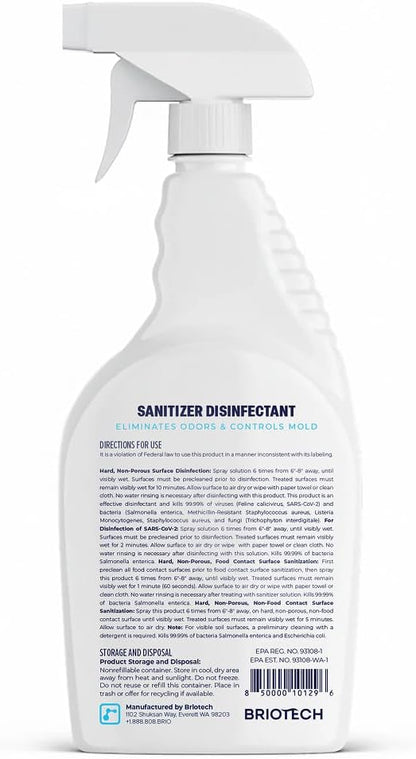 BRIOTECH Sanitizer Disinfectant Hypochlorous Spray, Kill 99.99% of Viruses & Bacteria, Control Mold, Eliminate Odor, Gentle for Nursery & Play Rooms, Food Contact Surface Sanitizer, 32 fl oz (12 Pack)