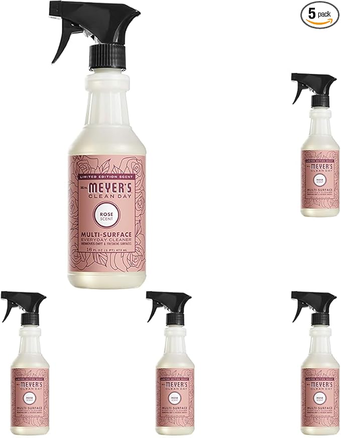 Mrs. Meyer's All-Purpose Cleaner Spray, Rose, 16 Fl oz (Pack of 5)