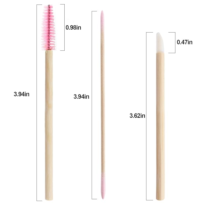 300 pcs Eyelash Extension Supply Kits 200pcs Disposable Double pointed head Wooden Micro Brush 50pcs Eyebrow Lash Spoolie 50pcs Lip Brush Mascara Wand Applicator Makeup Tools (Bamboo pink kits)