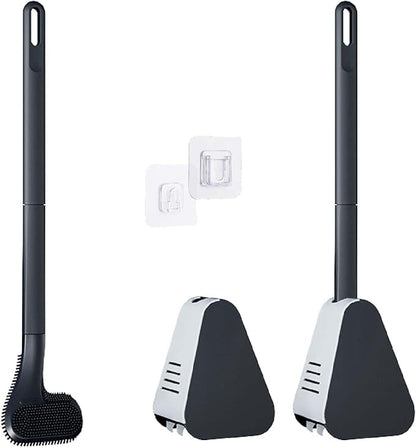 Toilet Brush, Long Handle Golf Toilet Brush with Holder 360° Deep Cleaning Flexible Silicone Toilet Cleaner Brush Wall Mounted for Bathroom (2Pcs Black)