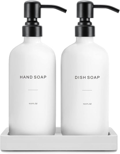 Kitchen Soap Dispenser Set, White Soap Dispenser with Black Stainless Steel Pump, Perfect for Modern Kitchen Decor. (White)