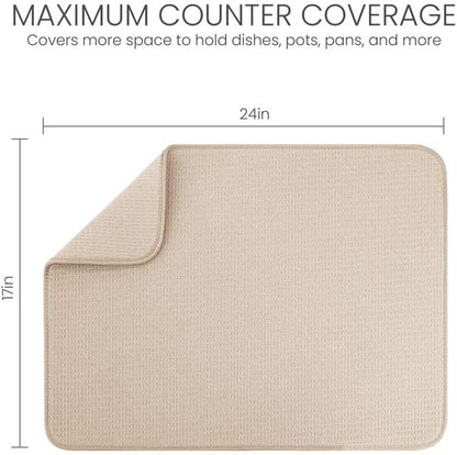 Bellemain XL Dish Mat 24" x 17" ( LARGEST MAT ) Microfiber Dish Drying Mat , Super absorbent ( Ivory )