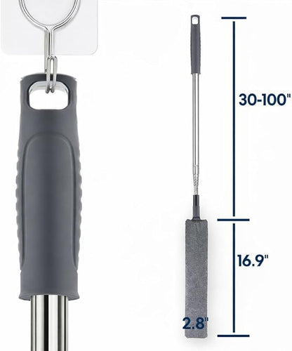 Retractable Gap Dust Cleaner with Extension Pole, Cleaning Tools with 3 Microfiber Dusting Cloths, Extendable Long Handle Duster for Cleaning Under Refrigerator Furniture Appliance