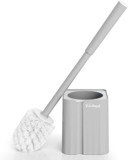 Y-in Hand Toilet Brush, Toilet Bowl Cleaners Brush with Hidden Holder, Long Handle, Durable PP Bristles, Modern RV Bathroom Accessories, Deep Cleaning, Wall mountable. - Grey