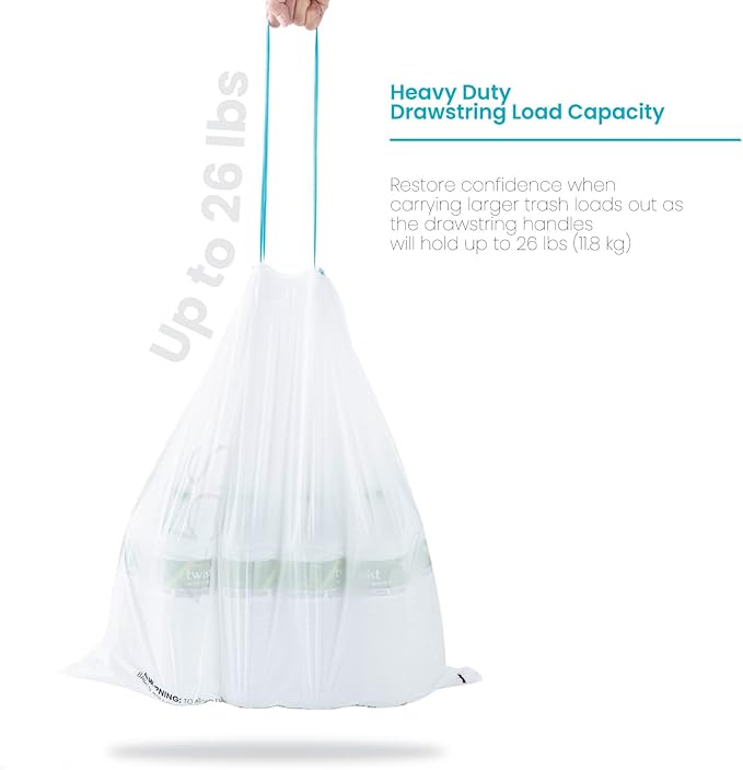Home Zone Living 12 Gallon Kitchen Trash Bags with Drawstring Handles, Heavy Duty Custom Fit Design for Standard 45 to 50 Liter Kitchen Trash Cans, Code 45S, 60-Count