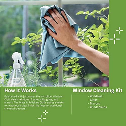 E-Cloth Window Cleaning Cloth - Eco Packaging - Glass Cleaning Cloth, Streak-Free Windows with Just Water, Microfiber Towel Kit for Windows, Car Windshield, Mirrors - Winter Green