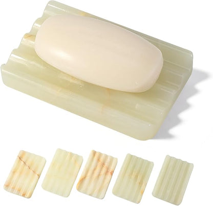 Koville Green Onyx Soap Dish Genuine Marble Soap Dish for Bathroom Shower, Natural Onyx Stone Soap Tray for Bathroom, Bar Soap Holder for Sink, Stripe Grooves Saver Keep Bars Dry Easy Clean