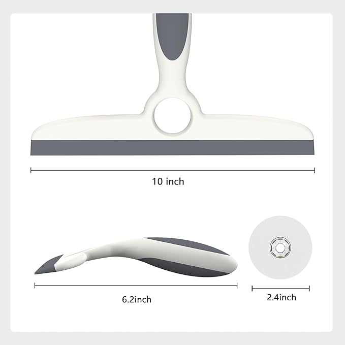 Shower Squeegee for Glass Doors & Walls - 10" Squeegee with Adhesive Hook - Pack of 2/Gray