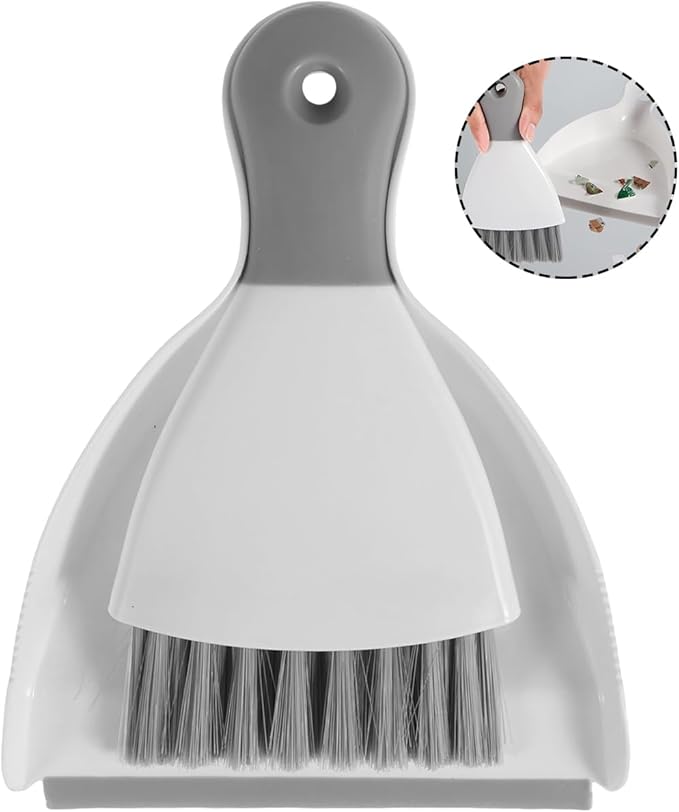 Mini Dustpan and Brush Set Portable Table Top Cleaning Brush and Dustpan Set Dining Table Crumb Sweeper with Soft Bristles Multipurpose Desktop Keyboard Cleaning Tools for Home Office (2, Gray)