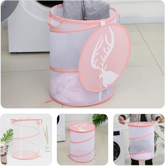 Ciieeo Foldable Laundry Hamper Multi-use Clothes Storage Organizer for Toys Supplies Pet Items Space-saving Net Basket Lightweight Portable Design for Bedroom Bathroom Storage